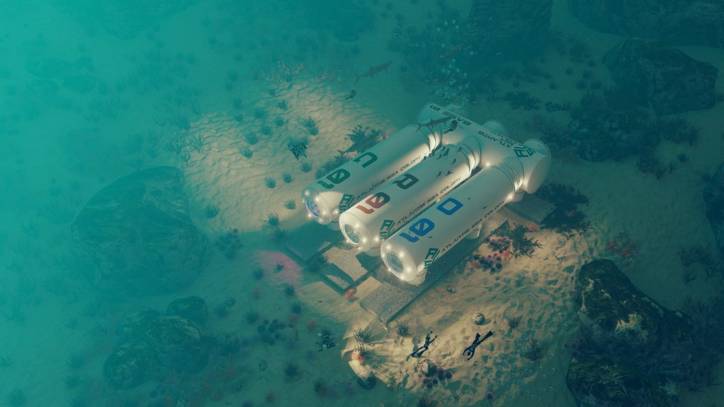 Atlantis Sea Colony underwater habitat, underwater hotel, underwater data center, underwater greenhouse, underwater scientific exploration
